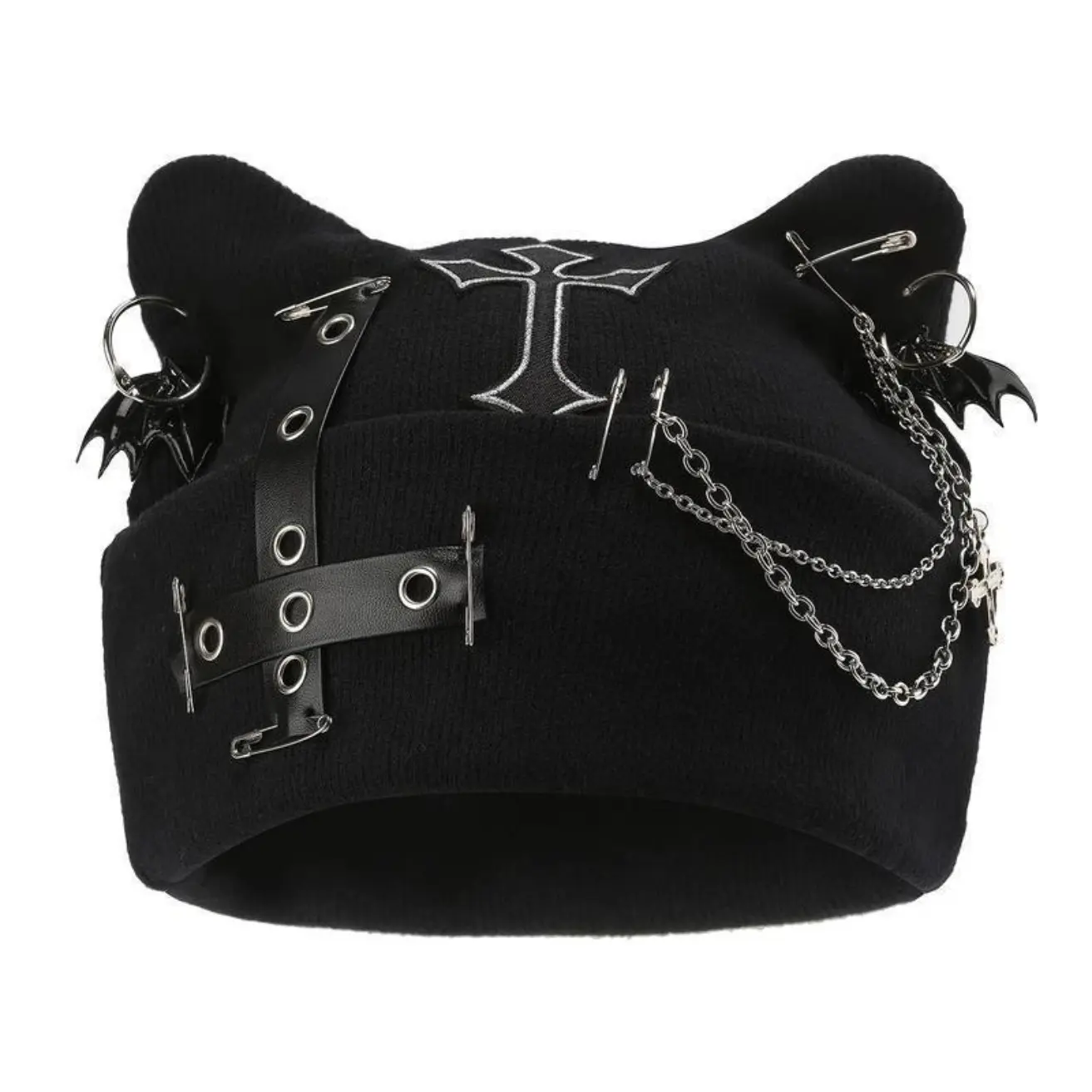 2026 Goth Cat Beanie Goth Hat Accessories Punk Cat Ear Beanie Hat for Women Y2k Grunge Gothic Beanies Knitted Hat Streetwear