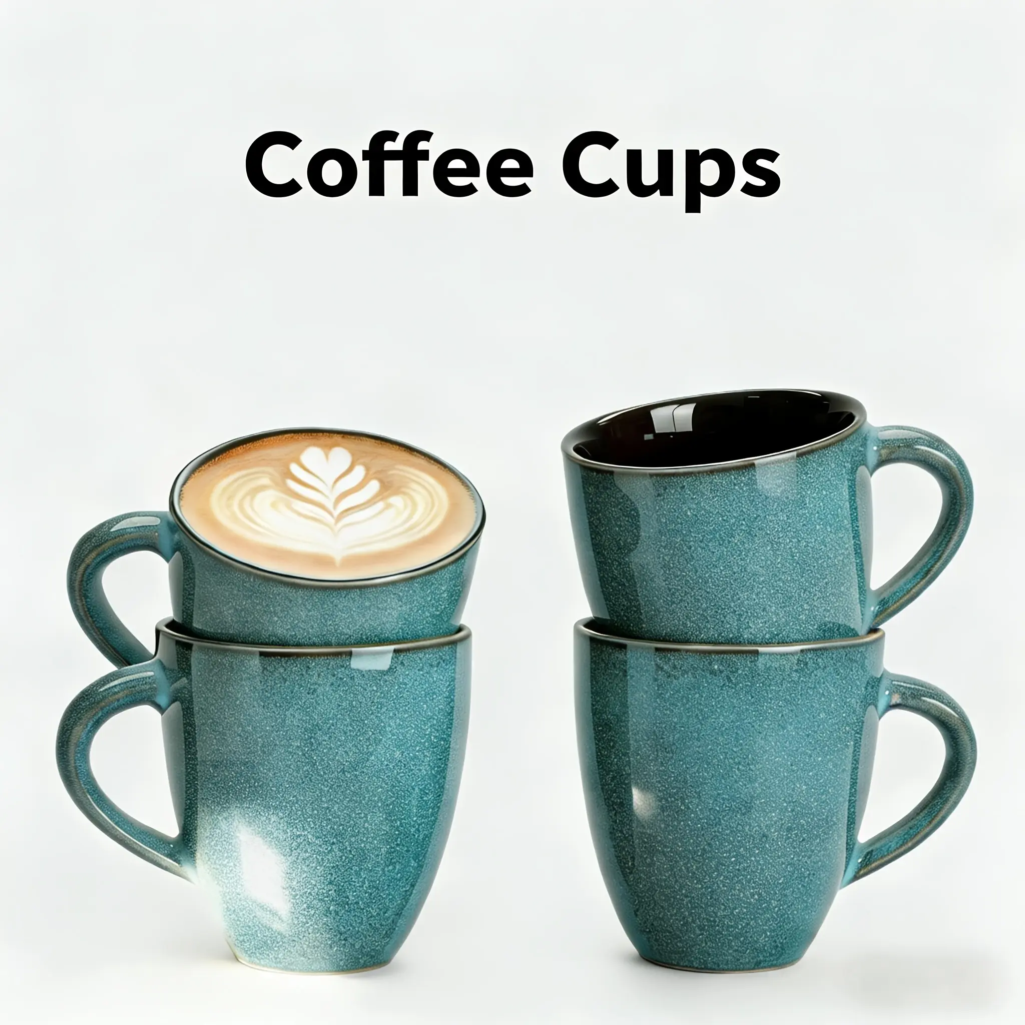 4 Pack 12 oz Large Coffee Mugs, Unique Handcrafted Ceramic Cups with Handle, Reactive Glaze Stoneware for Morning Latte Tea, Microwave & Dishwasher Safe Stackable