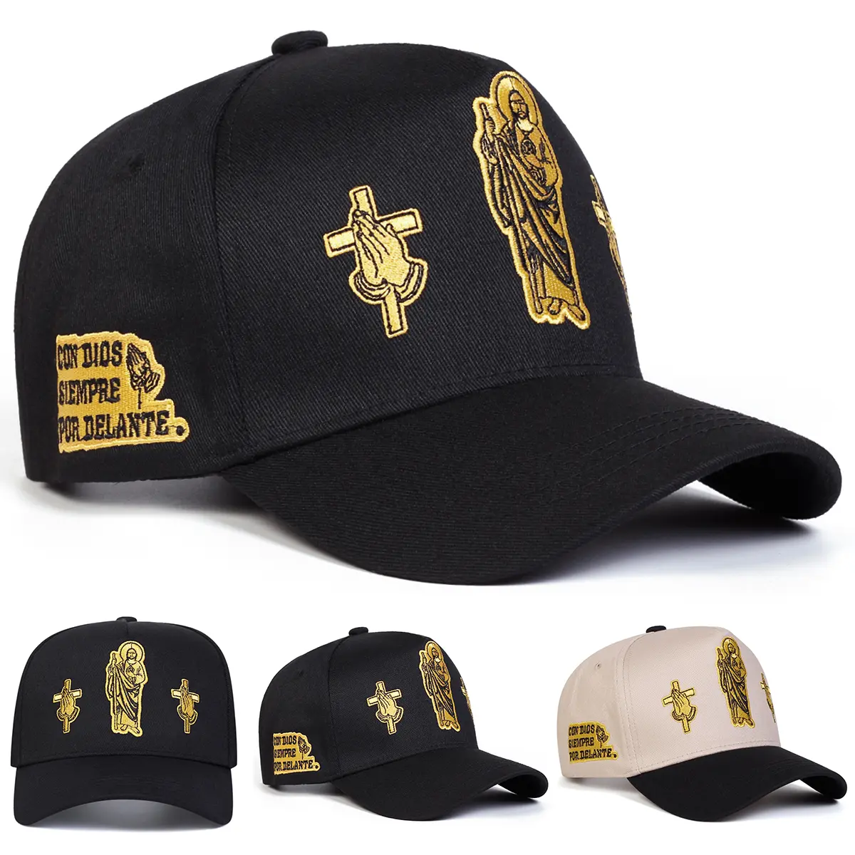 Unisex 5-Panel Jesus Cross Embroidered Baseball Cap - Fashion Clothes Accessory, Adjustable, Sun Protection, Fitted, Leisure Hat for Spring Autumn Outdoor Travel Beach Use