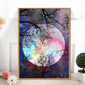 5D Full Round Rhinestone Moon Tree Diamond Painting, 30x40cm Landscape Embroidery Kit, DIY Art, Perfect Gift for Friends, Wall Art Painting