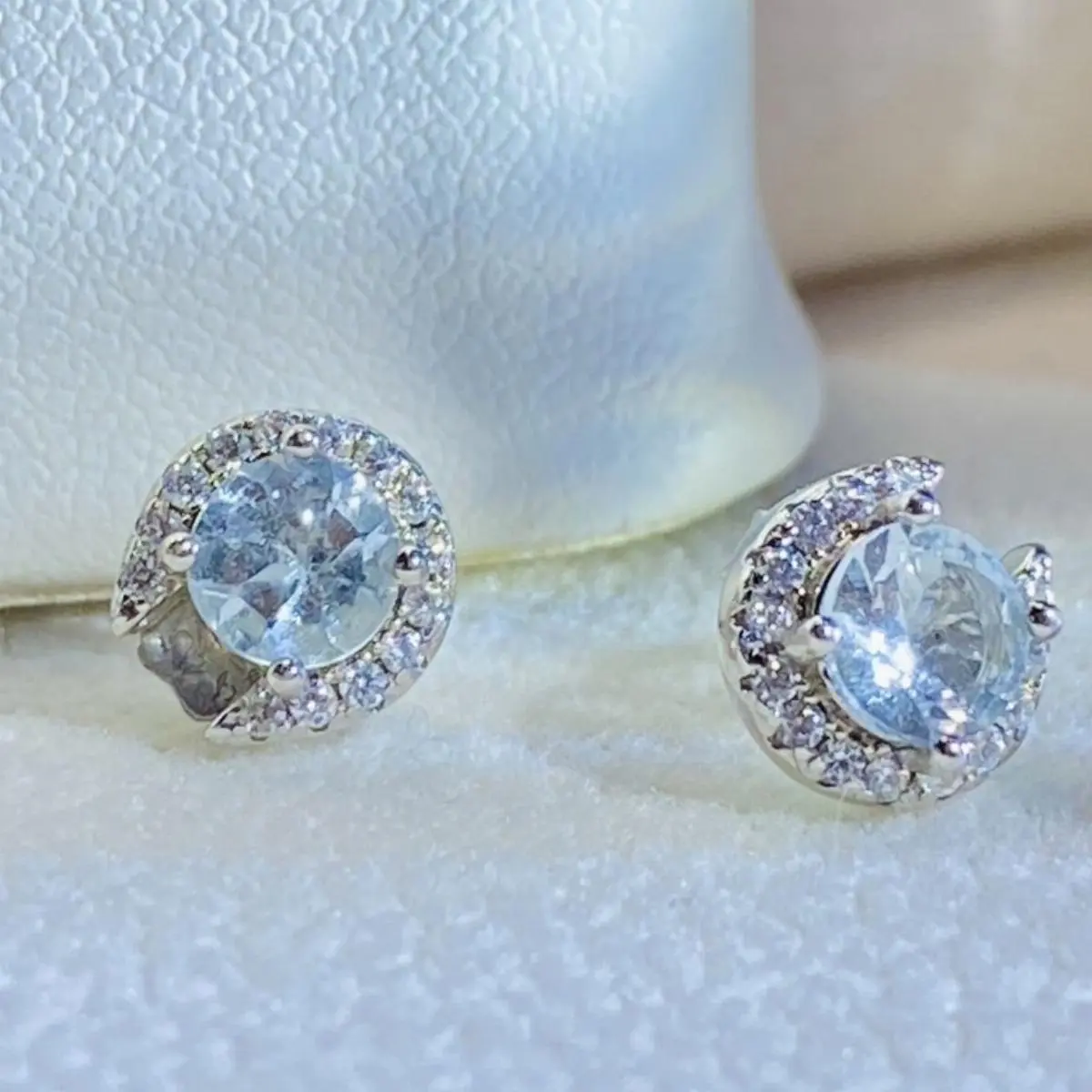 K18 GOLD plated SV925 genuine natural Aquamarine 1ct earrings XH002