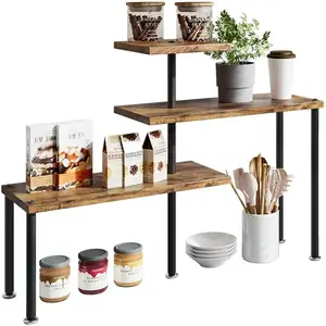 Corner Shelf Countertop Organizer 3 Tier Kitchen Corner Shelves Adjustable Spice Storage Rack for Bathroom Coffee Area Over Sink (Black)