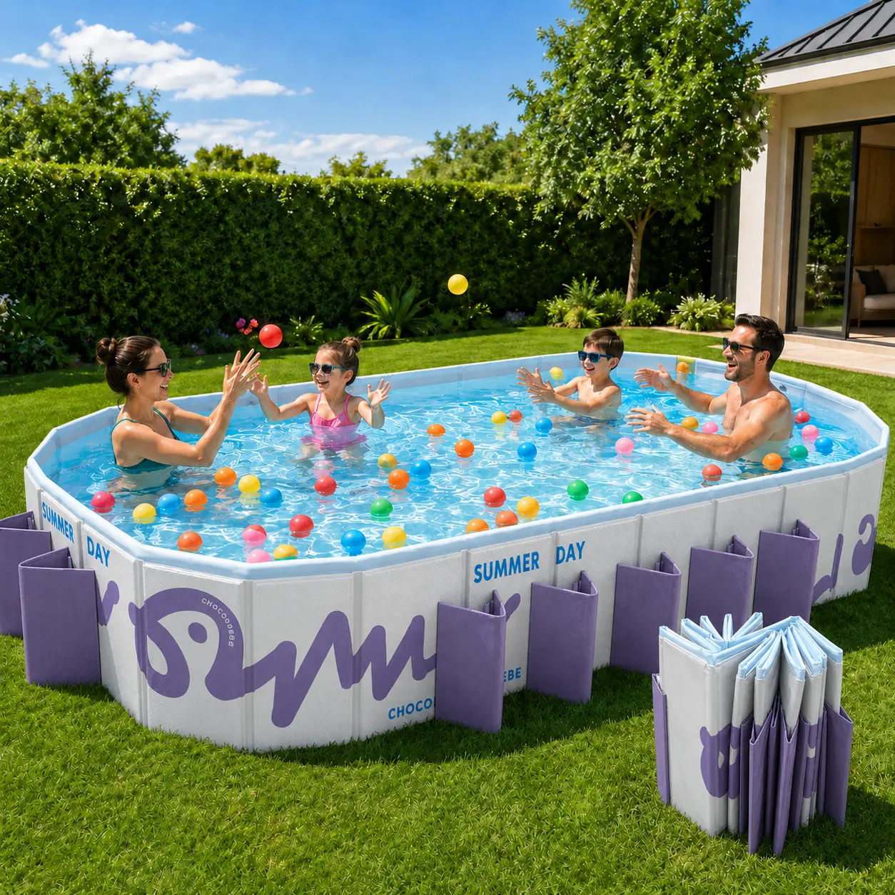 Mandla 10ft Foldable Garden Tub - Non-Inflatable Above-Ground Folding Swimming Pool, Rectangular Pools for Backyard, Family Summer Outdoor Water Toy