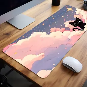 Extra Large Pink Purple Cloud Cat Mouse Pad Starlight Night Sky Gaming Desk Mat 35x16 Inch Computer Keyboard Mousepad with Non-Slip Rubber Base Durable Stitched Edge Perfect Gift for Home and Office Gaming Mouse Pads