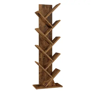 VASAGLE Custos Collection-Tree Bookshelf, Modern Floor Standing Storage Bookcase, Space-Saving Wooden Shelving Unit for Bedroom Living Room Home Office,7.9 x 15 x 45.4 Inches