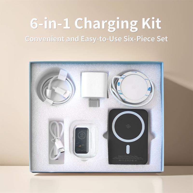 6-in-1 Portable Charging & Audio Kit – 10,000mAh Magnetic Power Bank, Wireless Charger, Type-C Cable & Bluetooth Headphones 6-in-1 Portable Charging & Audio Kit – 10,000mAh Magnetic Power Bank, Wireless Charger, Type-C Cable & Bluetooth Headphones