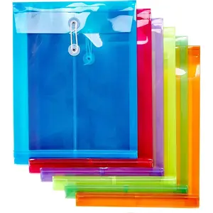 6 Pack Plastic Envelopes Poly Envelopes Expandable Files Document Folders with Button & String Tie Closure - Letter A4 Size - 1-1/4 Inch Expansion - for School Office & Home (Assorted Color)