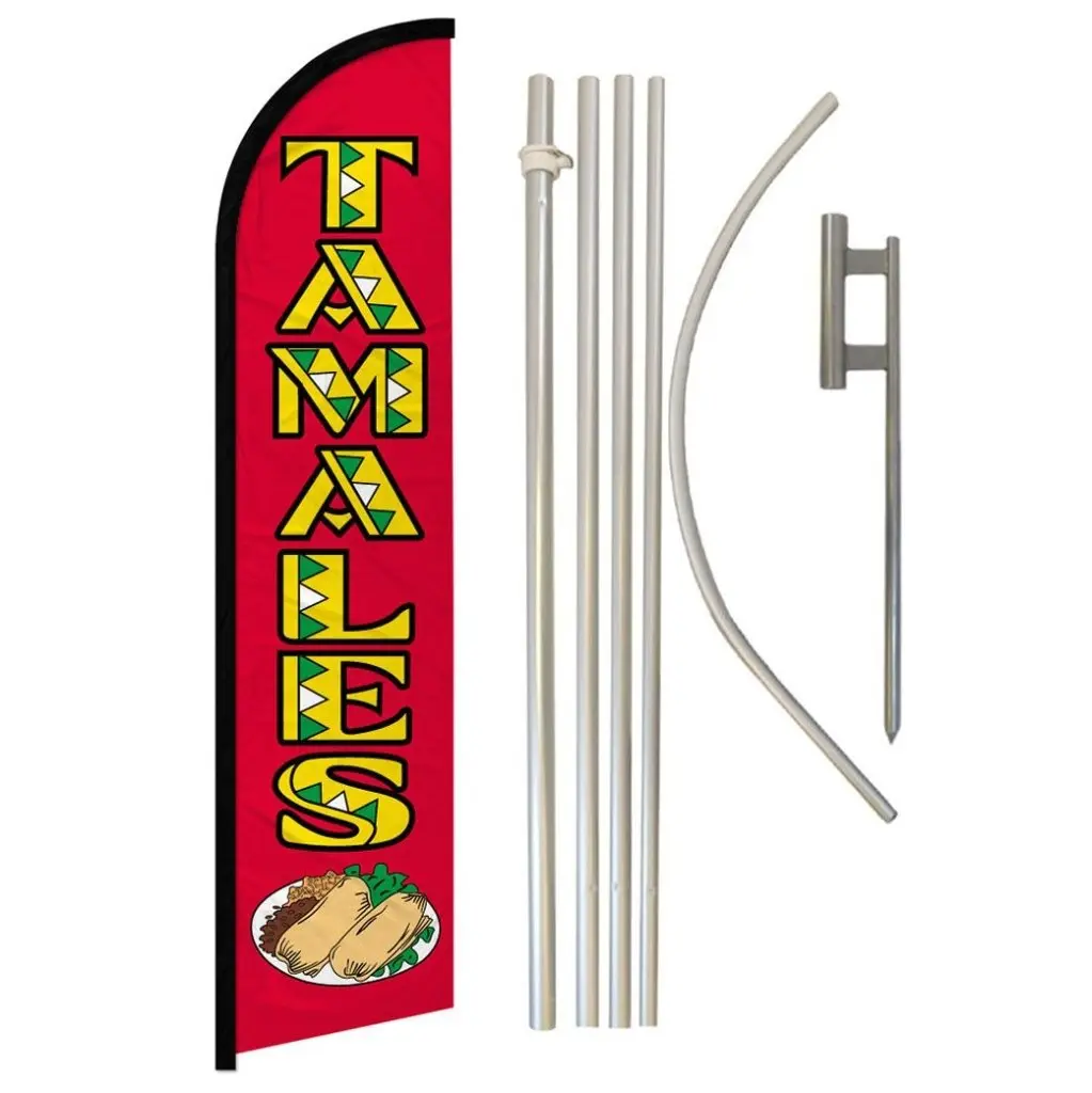 Windless Tamales Banner with Aluminium Windless Banner Pole & Ground Spike Kit, 11.5x2.5 ft Outdoor Polyester Festive Party Backdrop for Home Supplies, Windless Banner Pole And Ground Spike