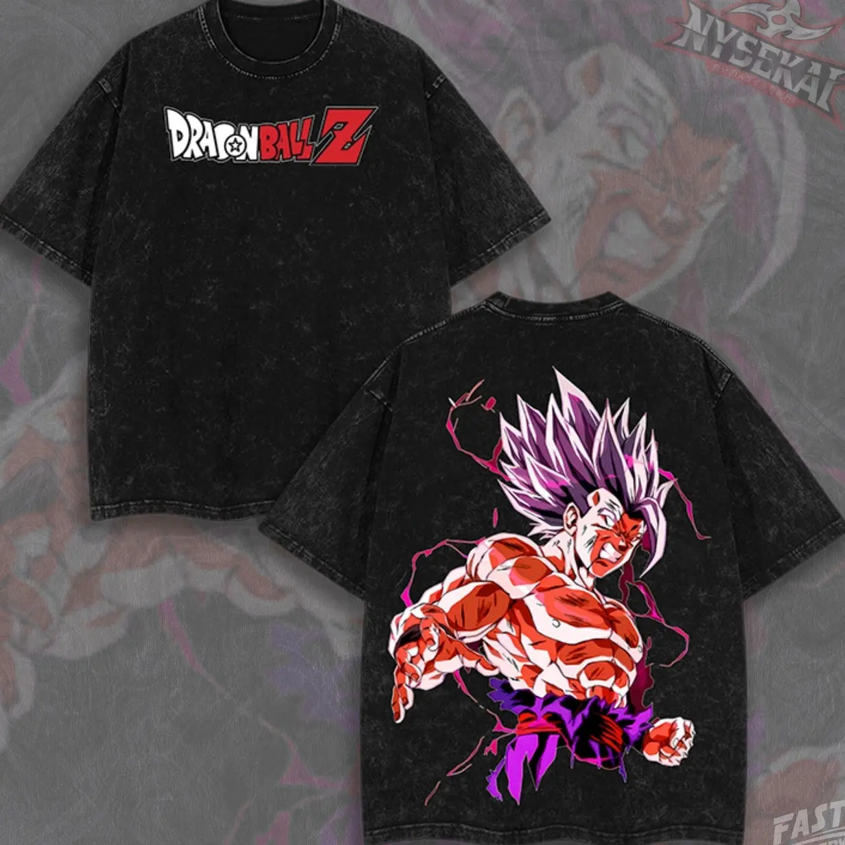 Men's Gohan Beast Graphic T-Shirt, Oversized 2-Sided Streetwear in Soft Heavyweight Cotton, Casual Seamless Apparel, Tshirt, Classic, Menswear, Round Neck, Long Sleeve, Shoulder Tape