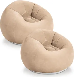 WLIVE 2 Pcs Bean Bag Chair for Kids Adults, Inflatable Chair, No Filler, Comfy, Suit for Dorm Gaming Room Indoor Outdoor, 2 Beige