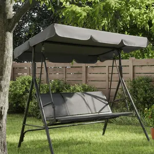 Costoffs 3-Seat Outdoor Patio Swing Chair, Weather-Resistant Glider with Adjustable Canopy & Breathable Texteline Fabric