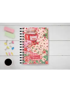 Strawberry Shortcake--=%2=- Planner=%2=-- Cover Adorable Classic Character Design with Vibrant Strawberries on Red Checkered Background for Daily Planning Weekly Monthly Pink Large work planner