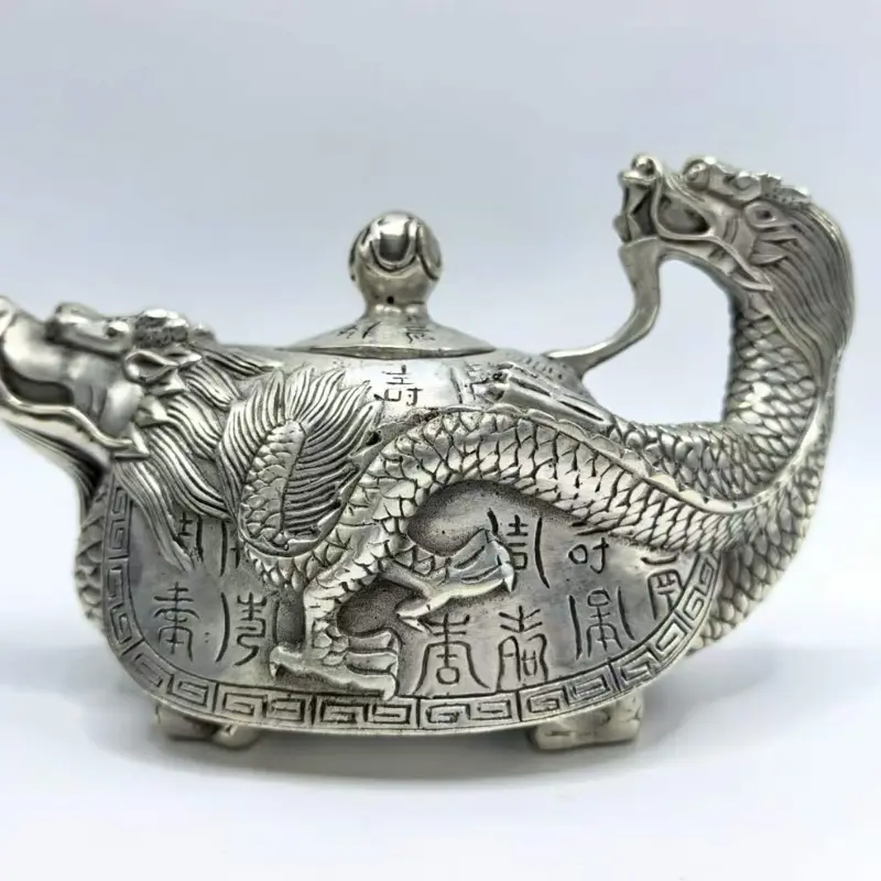 Retro Bronze Dragon-Spout Wine Pot / Teapot, Carved Decorative Collectible.