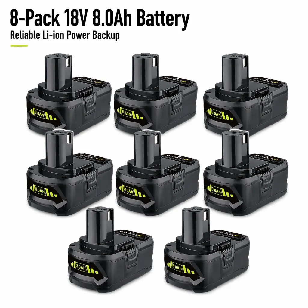 8-pack 18V 8000mAh 8.0Ah High Capacity Lithium Battery Replacement Compatible with Ryobi P108, Rechargeable Power Tool Battery Pack