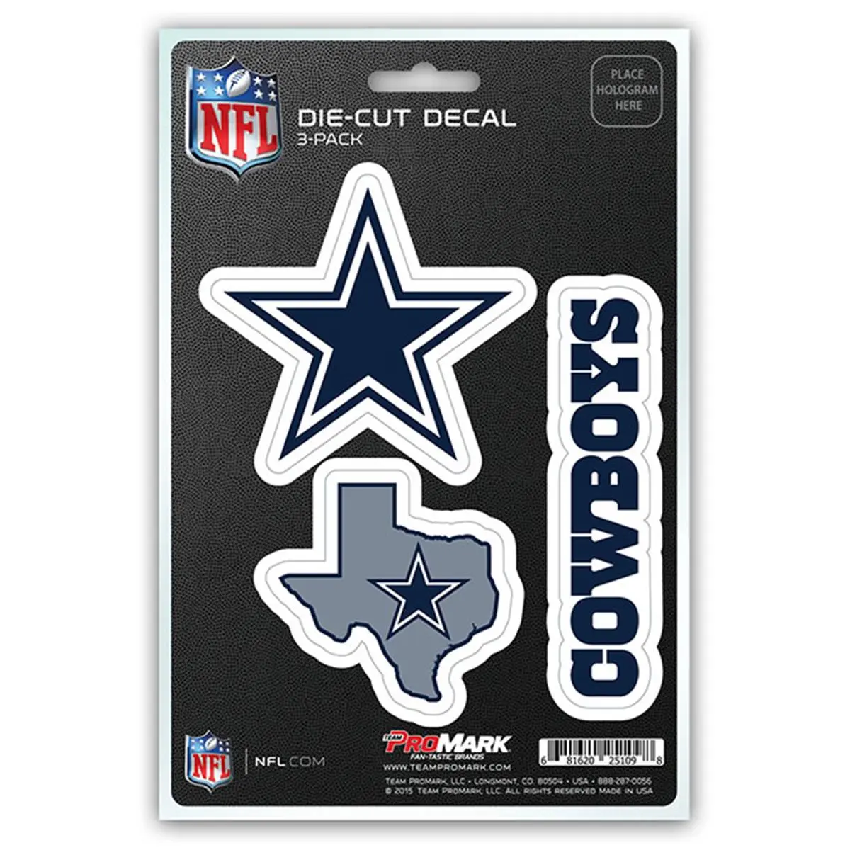 Pro Mark Dallas Cowboys Premium Die-Cut Invisible Adhesive Stickers - 3-Pack Scrapbooking Set, 5" h x 0.05" w x 8" l, for Sports Fans' Team Spirit & DIY Stamping Projects