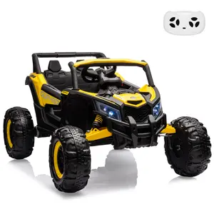 24V Yellow Kids' Ride On UTV Truck - 200W Motors, Remote Control, LED Lights, USB Music, Spring Suspension, Metal Frame, Ride On Vehicle