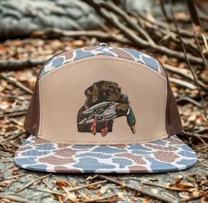 [BUY 2 FOR 1 PRICE] Hat, Duck Hunting Dog Trucker Hat, Bottomland Camo Snapback Cap with Labrador Retriever & Mallard Embroidery, Outdoor Hunting Hat Gift for Men