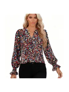 Women's Bohemian V Neck Floral Print Smocked Long Sleeve Casual Tops Chiffon Blouses Boho Shirts Women's Bohemian V Neck Floral Print Smocked Long Sleeve Casual Tops Chiffon Blouses Boho Shirts