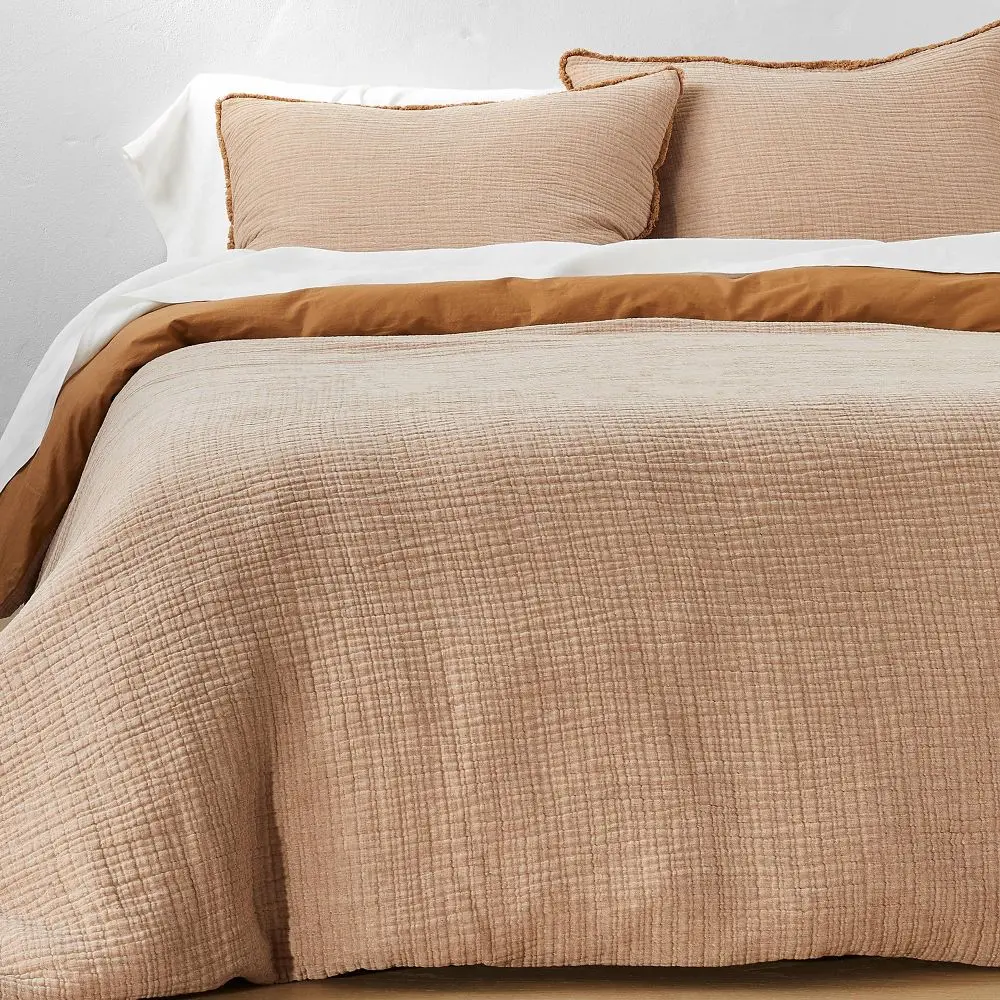 Textured Chambray Cotton Duvet & Sham Set Warm - Casaluna