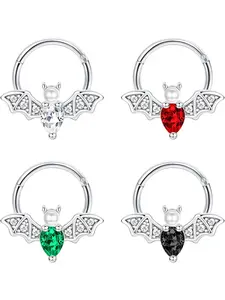 4Pcs 316L Stainless Steel Septum Piercing Jewellery for Women Men 16G Daith Piercing Jewellery 8mm 10mm Septum Rings Colorful CZ Bat Nose Helix Cartilage Tragus Earrings Piercing Jewellery