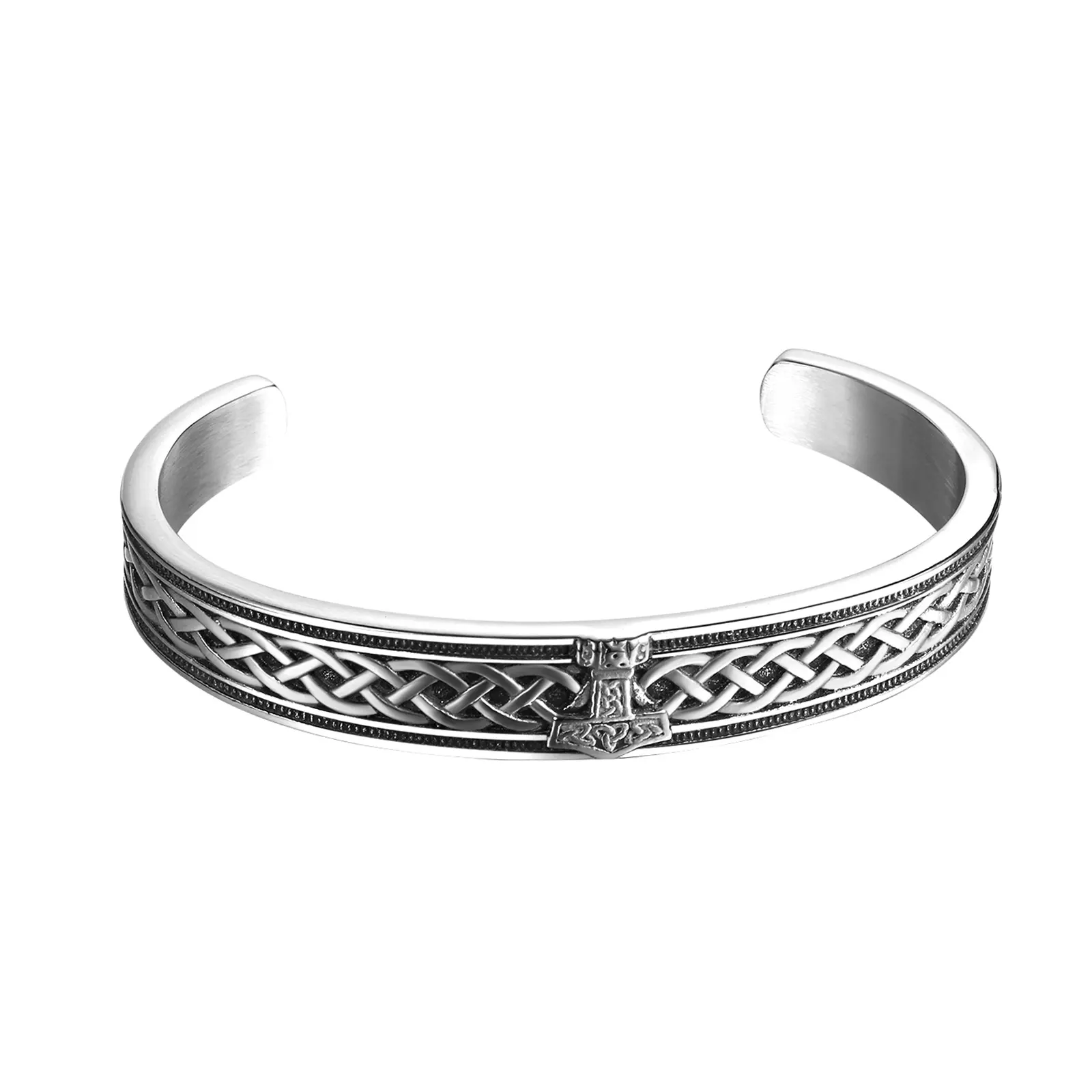 OIDEA Men's Heavy Corrosion-Proof Stainless Steel Viking Mjölnir Hammer Open-Cuff Bracelet - Cast Metalwork Mjölnir Motif Norse Amulet, Father's Day Gift, Birthday, Christmas, Male, Open-Cuff Size, Daily, Iconic Mjolnir Hammer Design, Fathers Day, Hammer