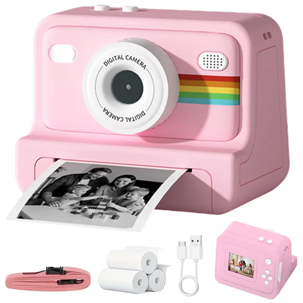 Portable Instant Photo Digital Camera, 1-second Instant Photo Printing, Video Selfie Camera, 1080P HD Screen, Supports Photo Printing, Photograph, USB Cable, Lanyard, Three Rolls Of Printing Paper, Holiday Birthday Gift, Portable Travel Printing