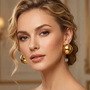 BA UNIQUE FASHION Stainless Steel Half Ball Round Dome Stud Earrings High Polished 10mm-24mm Sizes for Women Fashionable Accessories Post Back Closure