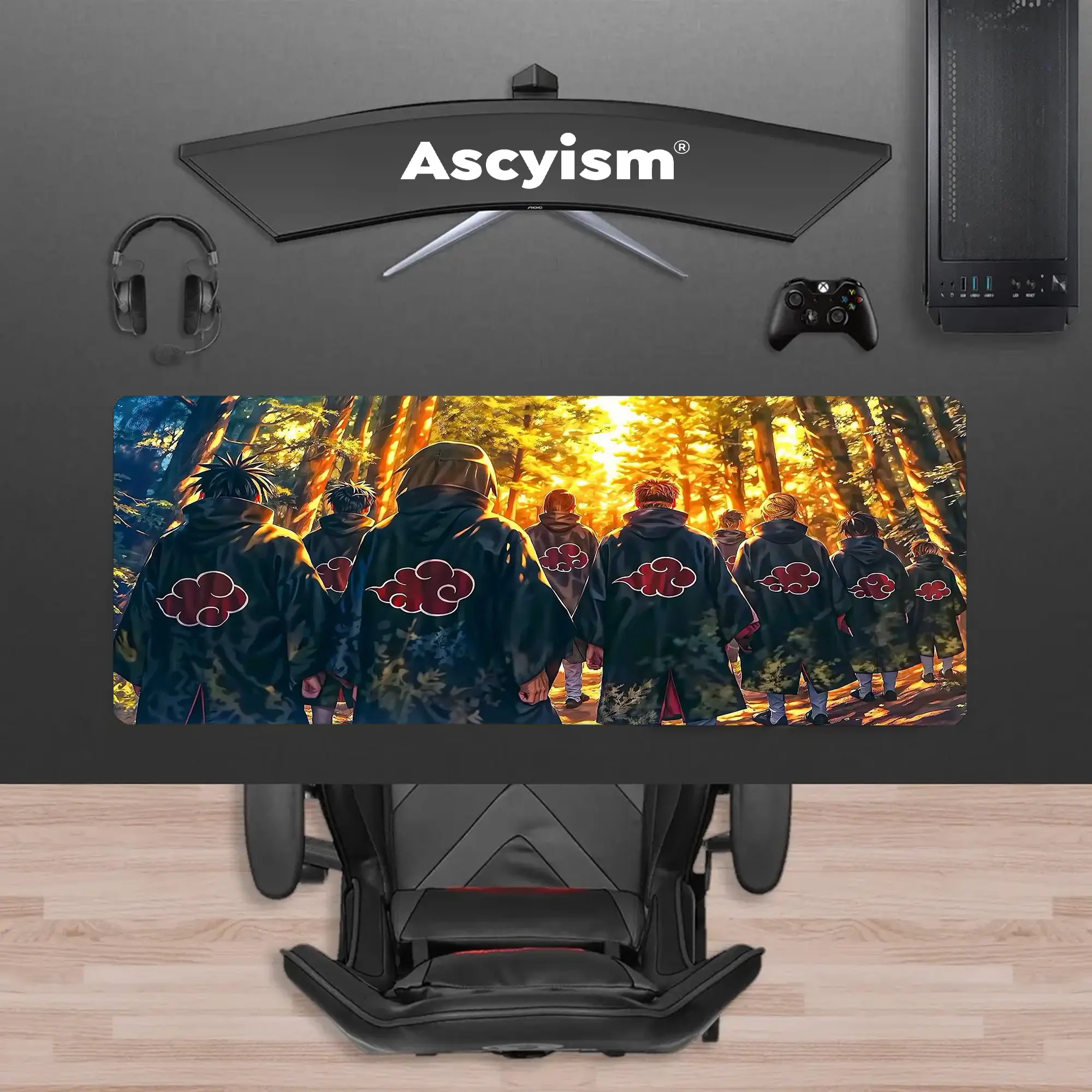 Akatsuki Group Naruto Anime Gaming Mouse Pad, Red Cloud Ninja Organization Forest Scene Extended Desk Mat, Large Keyboard Pad, Waterproof Non-Slip Rubber Base Mousepad for PC Gamer Setup, Gaming Room Accessories, Office Gift and Desktop Decor, 40x20 Inch