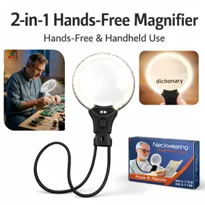 2-in-1 Rechargeable Magnifying Glass with Light, Hands-Free Neck Hanging & Handheld Magnifier with Stand, 5X + 10X High Power Lens for Reading, Sewing, DIY, Crafting & Repair, Ideal Gift for Seniors & Hobbyists