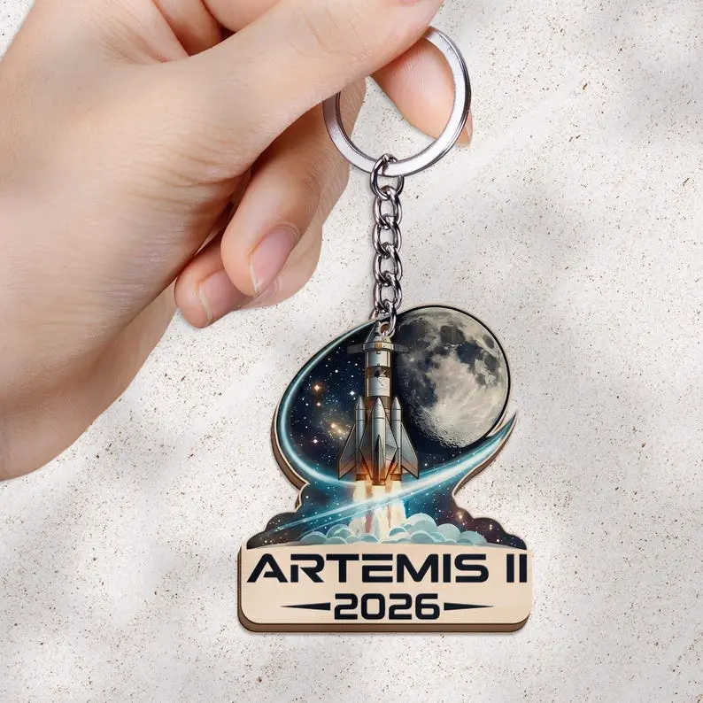 Artemis II 2026 Rocket Launch Keychain, Moon Mission Map Acrylic Keychain, Astronaut Lunar Graphic, Science Lover Gift