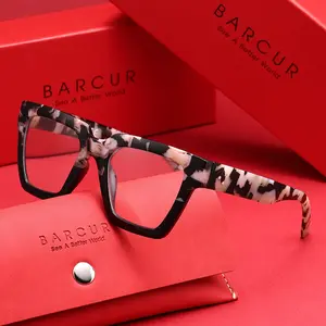 BARCUR Men's Reading Glasses Fashion Trend Leopard Pattern Color blocked PC Thick Frame Square Large Frame Daily Work Reading Multi degree HD Presbyopia Glasses Gift Box Packaging Best Choice for Gifts