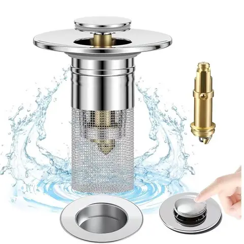Modern Home Bathroom Sink Drain Strainer - ABS & Brass Construction Popup Sink Stopper, Removable Stainless Steel Filter Basket Hair Catcher, Durable Bathroom Gadget