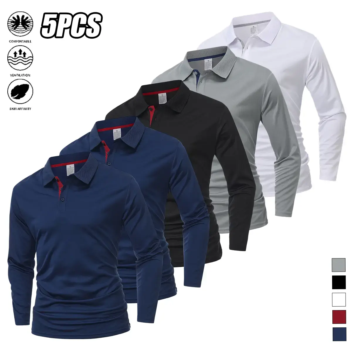 Men’s casual long-sleeve quick-dry polo shirt suitable for golf and tennis; comfortable cycling apparel with a stylish color-block design at the collar and cuffs—a great gift for him. Plain Men’s casual long-sleeve quick-dry polo shirt suitable for golf and tennis; comfortable cycling apparel with a stylish color-block design at the collar and cuffs—a great gift for him. Plain