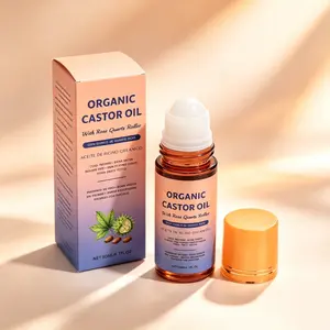 Organic Cold-Pressed Castor Oil with Rose Quartz Roller - Hexane-Free Body & Massage Oil for Skin, Hair Nourishment & Repair