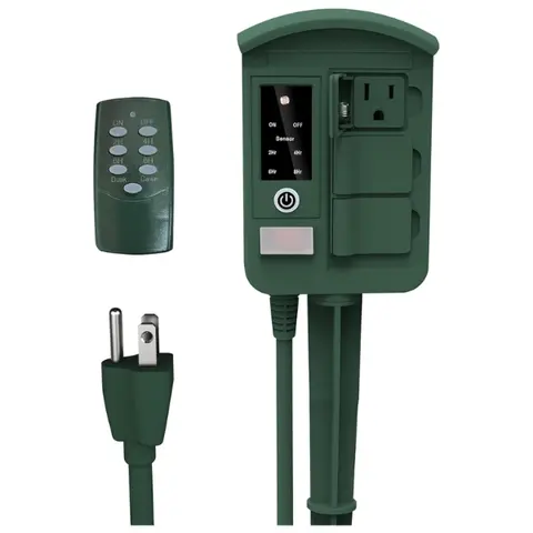 Bn-link Remote Control Outdoor Power Stake Timer - Waterproof Multifunctional Power Strip for Rainy Yards, 6 Grounded Outlets, 6FT Extension Cord, Rectangular Single Unit Plug-in On/Off Controller