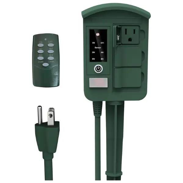 Bn-link Remote Control Outdoor Power Stake Timer - Waterproof Multifunctional Power Strip for Rainy Yards, 6 Grounded Outlets, 6FT Extension Cord, Rectangular Single Unit Plug-in On/Off Controller