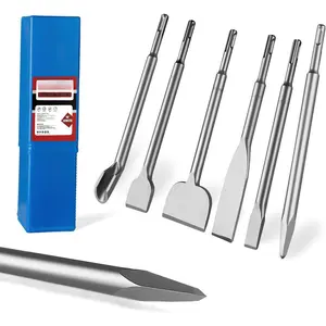 7 count SDS Plus Chisel Set with Case, 10-Inch Rotary Hammer Chisels for Concrete, Tile & Masonry, Heat-Treated Steel, Includes Point, Flat, Grooving, Scraping, Tile & 3-Inch Scaling Chisel
