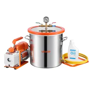 【Summervibes】VEVOR 3 Gallon Vacuum Chamber with Pump, 3.5 CFM, Single Stage Vacuum Pump, Stainless Steel Degassing Chamber Kit with Tempered Glass Lid, 5 ft Hose, for Stabilizing Wood Degassing Silicone Resin