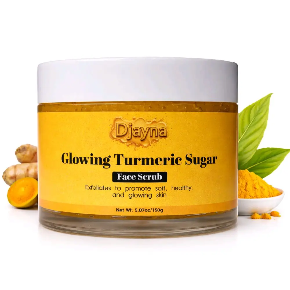 Djayna Glowing Turmeric Sugar Face and Body Scrub 5.07oz/150g Exfoliates for Soft Healthy and Glowing Skin