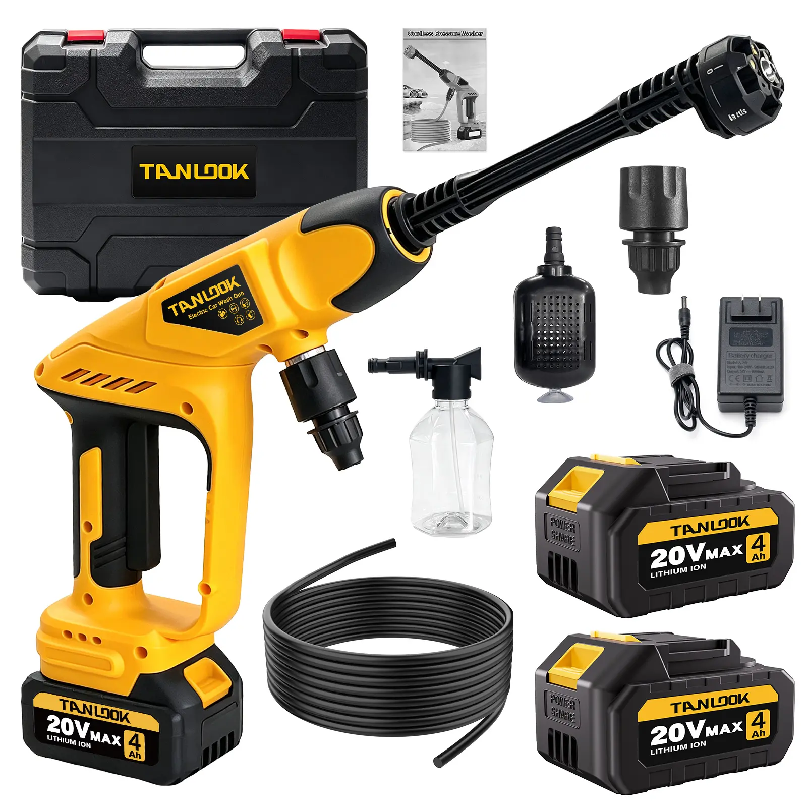 Tanlook Electric Pressure Washer, Portable High Power Pressure Washer with Adjustable Nozzle, 700 PSI Max Power Washer, with Foam Cannon & Hose, for Car Washing, Patio, Fence, Driveway Cleaning, Home Use