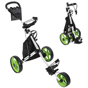 3 Wheel Golf Push Cart, Foldable Golf Bag Cart with Ball Loading Aperture, Scorecard Board, Water Bottle Holder, Foot Brake