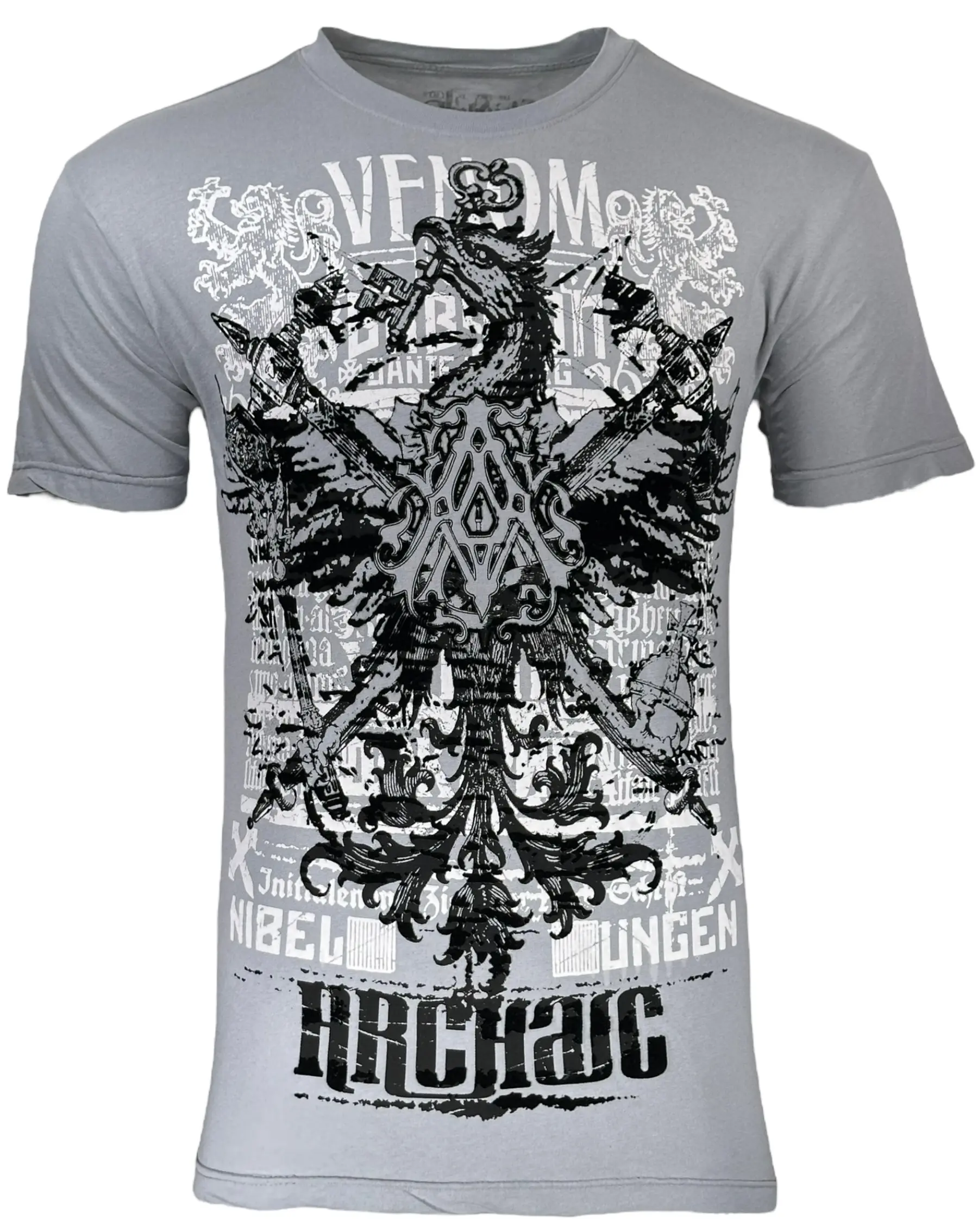 Archaic by Affliction Men's Easton Casual T-Shirt, Short Sleeve Crew Neck with Front and Back Graphic Print, 100% Cotton, Shortsleeve, Fitted Cut, Top, Tshirt, Fashion, Tops, Gothic