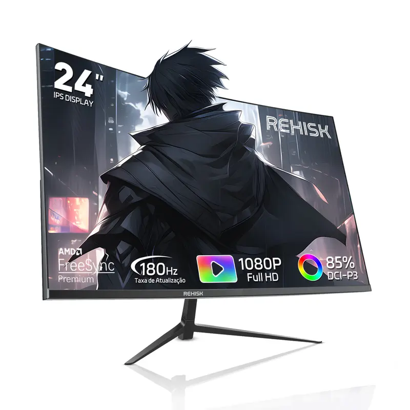 REHISK 24"Slightly curved Gaming Monitor – 180Hz FHD IPS, 1ms, FreeSync, Built-in Speakers, Borderless Design, HDMI & DP for PC, PS5, and Xbox