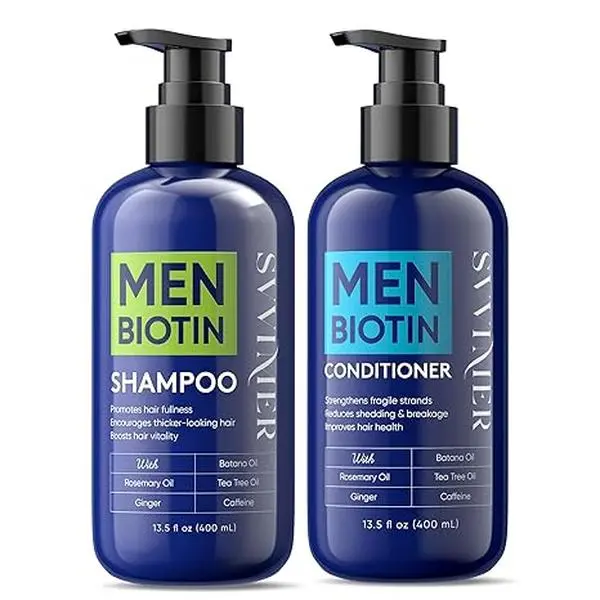 Svvimer Biotin Hair Shampoo & Conditioner for Men - Thickening Volumizing Shampoo & Conditioner with Rosemary Tea Tree Oil Caffeine for Thinning Damaged Dry Hair sulfate free - 13.5 Fl Oz