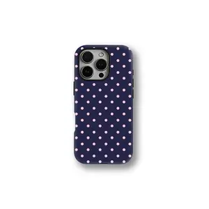 1PC Pink Polka Dot Phone Case For iPhone 17 Pro Case - Navy Blue Aesthetic, Compatible with iPhone 17 Pro Max Cases Girls | 16 15 14 | iPhone 13 Phone Case 12 11 Air | Military-Grade Shockproof|Holiday Gifts For Family,Friends,Self Use.