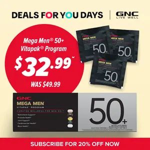 GNC Mega Men 50+ Vitapak, 5-in-1 Multivitamin Pack, Energy Production, Men's Health, Prostate, Joints, Dietary Supplement, 30 Servings