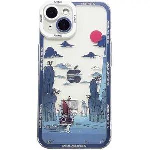 Compatible with iPhone 14-17 Air  Pro Max Clear Case, Japanese Cool Cartoon Anime Aesthetic Scenery Soft Shockproof Protective Transparent Back Case Cover Shell