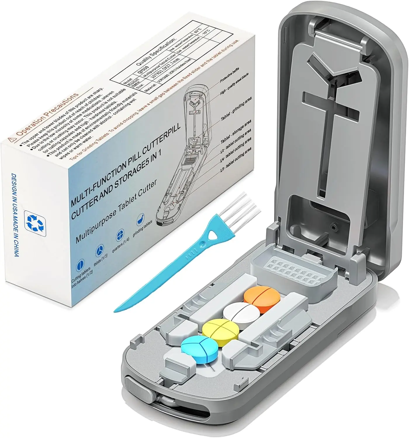 Healthcare Pill Cutter Splitter, Small & Precise for 1/2, 1/3, 1/4 Tablet Division