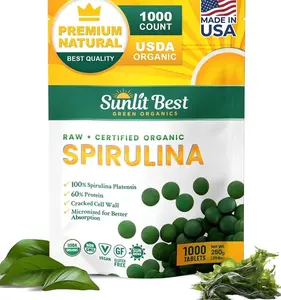Sunlit Best - USDA Organic Spirulina Tablet - Natural Super Greens Supplements for Immune Support, Gut Health & Boost Energy Tablets with Chlorophyll, Vegan & High Protein Non GMO, 1000 Superfood Tabs