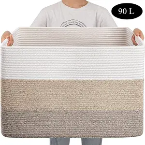 Home Organization 90L Oversized Cotton Rope Woven Storage Basket – Strong & Stylish Organizer for Living Room, Bedroom, Nursery, Ideal for Families and Parents space-saving storage organizer storage organization everyday storage holiday deal day pill box